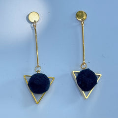 Luxe Fur Ball Triangle Drop Earrings