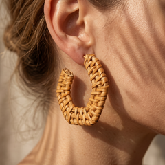 Rattan Bamboo Hoop Earrings