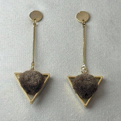 Luxe Fur Ball Triangle Drop Earrings