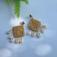 Braided Rattan Tassel Shell Earrings