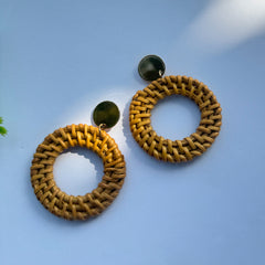 Rattan Wicker Donut Style Dangle Earring