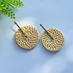 Rattan Woven Round Drop Earrings